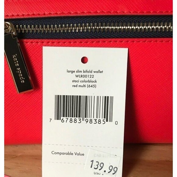Kate Spade wallet large slim bifold staci colorblock red multi - Picture 5 of 5